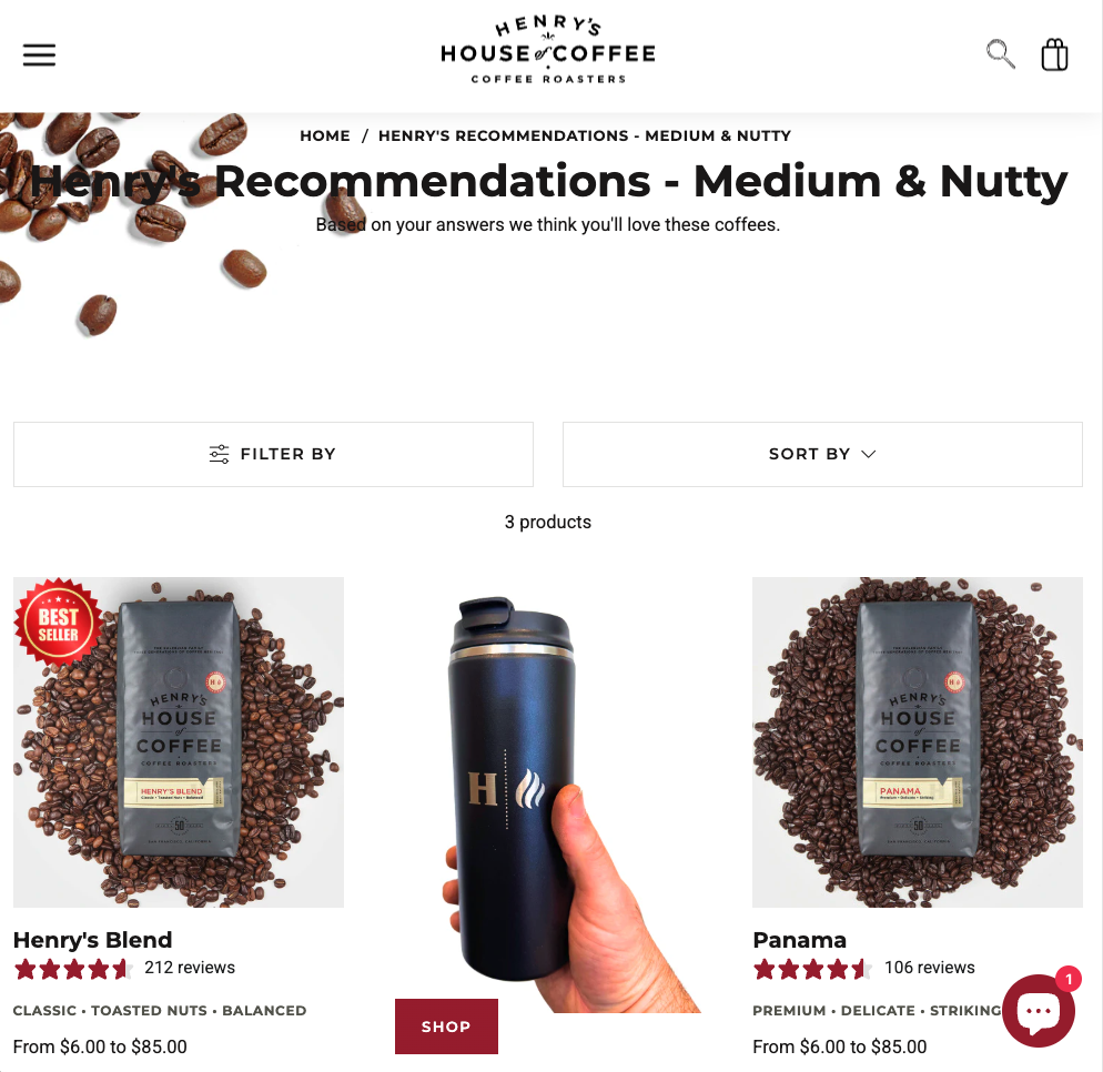 Henry's House of Coffee Quiz Result Medium and Balanced