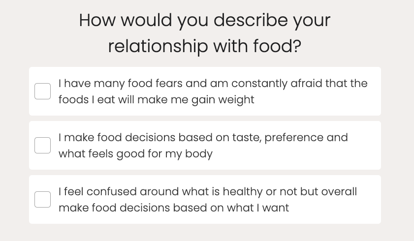 Michelle Shapiro lead generation quiz question about how you would describe your relationship with food