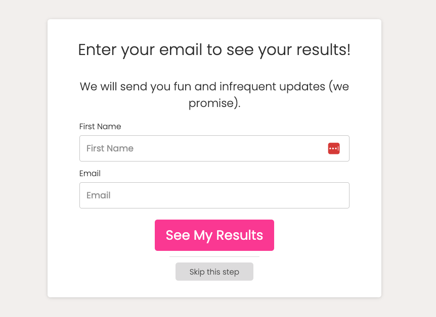 Michelle Shapiro RD quiz lead magnet opt in form at the end of the quiz asking for the email opt in