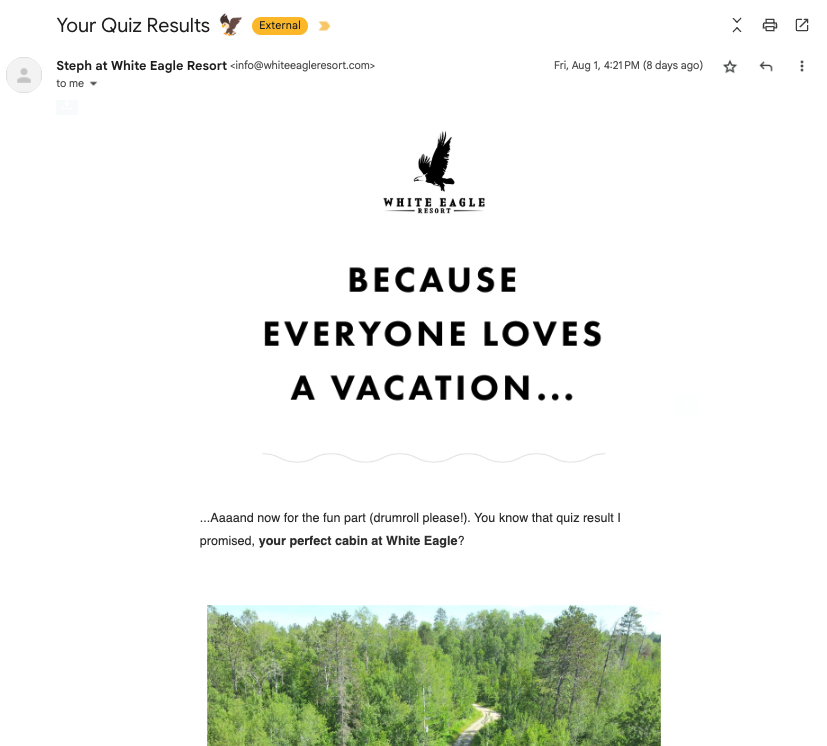 White Eagle Resort Quiz Results in Your Inbox Right After Taking the Quiz