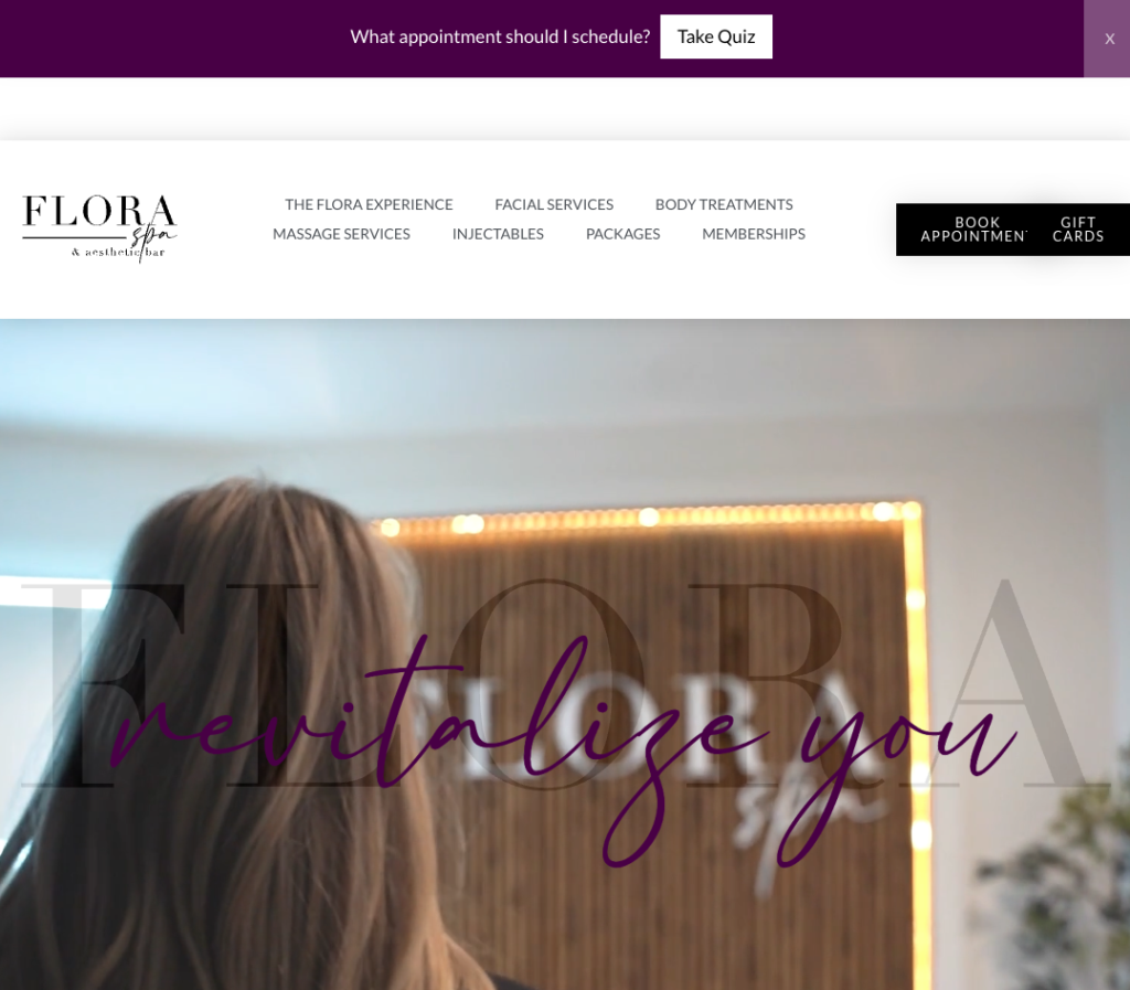 Flora Spa Header to take the "What Appointment Should I Schedule?" quiz