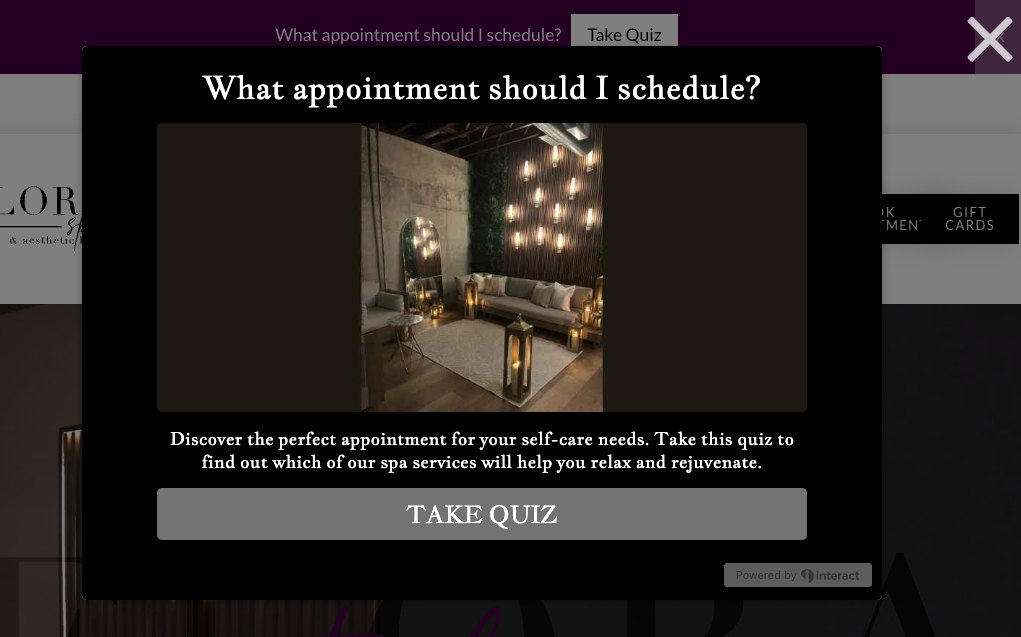 Flora Spa Service Recommendation Quiz Cover Page Popup on Home Page