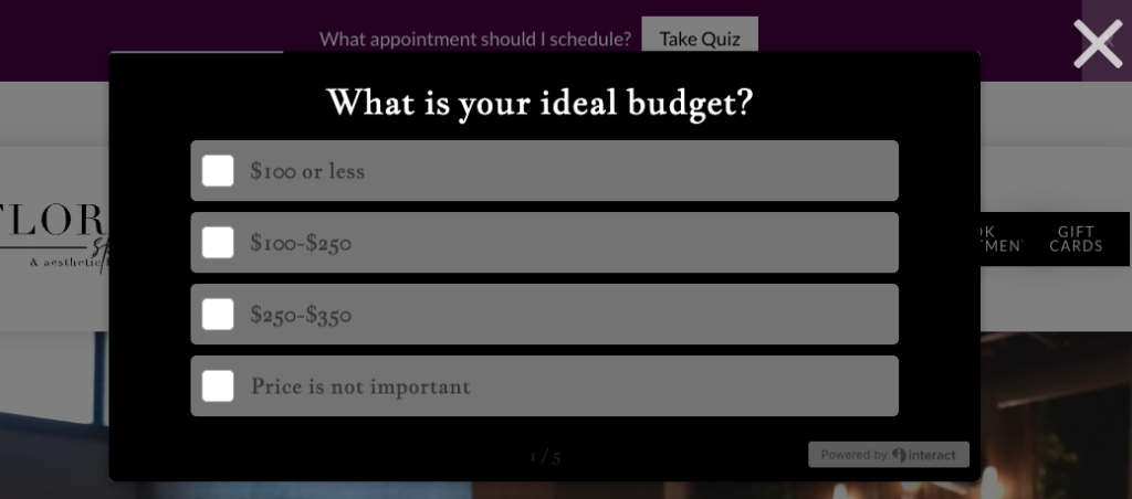 Flora Spa Service Recommendation Quiz Question About Budget
