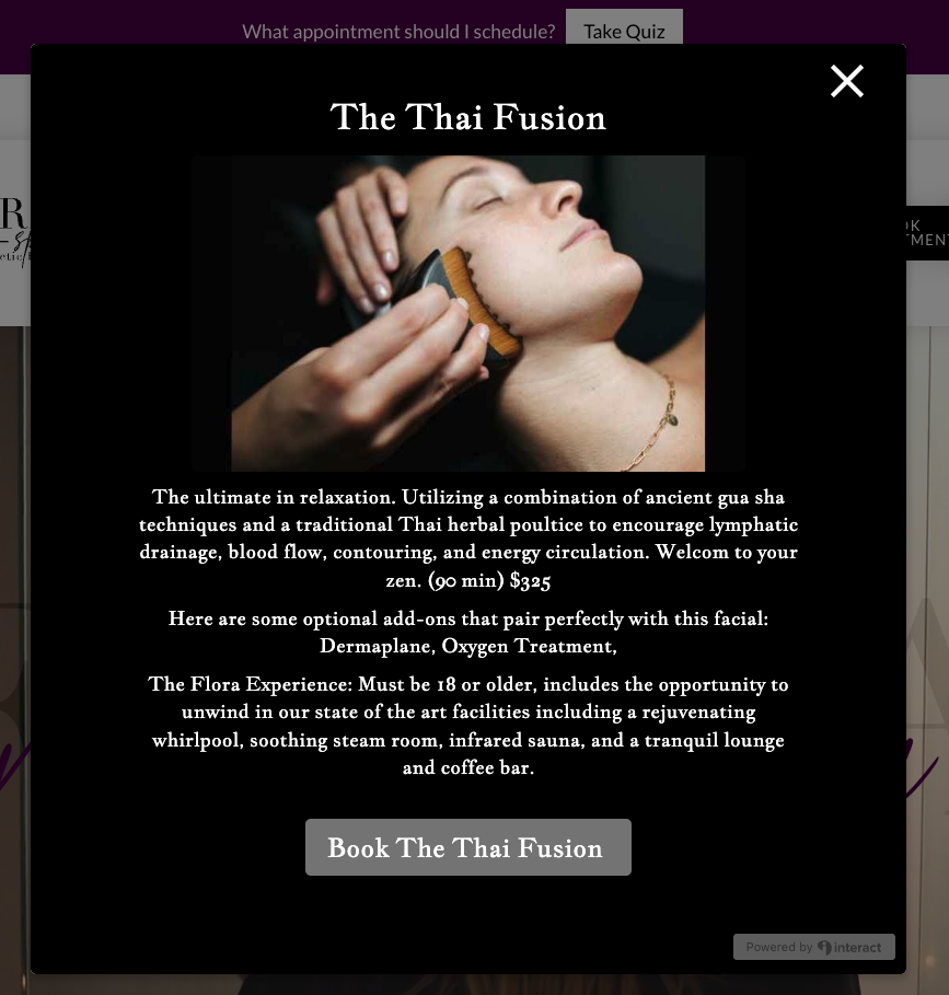 Flora Spa Service Recommendation Page on the Quiz Details Page