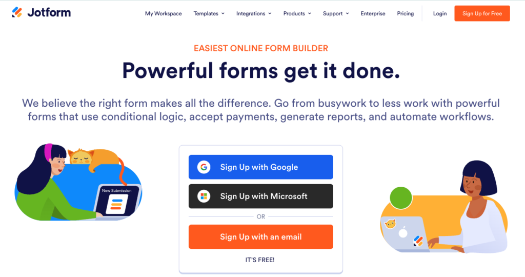 Jotform home page in 2025