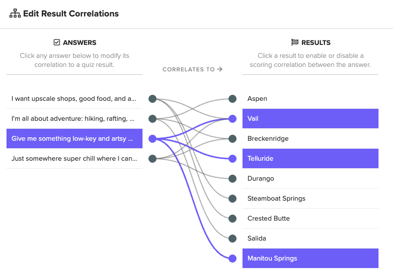 Setting up correlation logic for quizzes inside of Interact