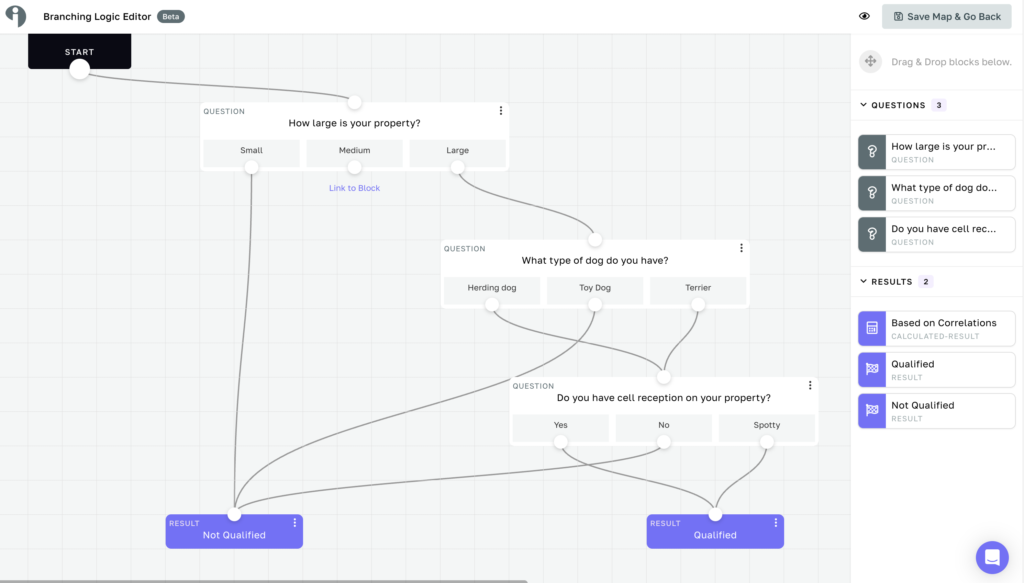 Interact branching logic map for a questionnaire 