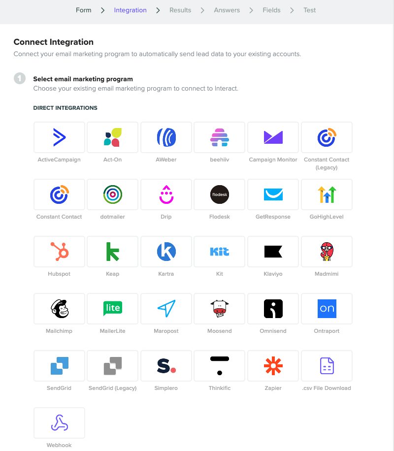 Interact Quiz Software Direct Integrations