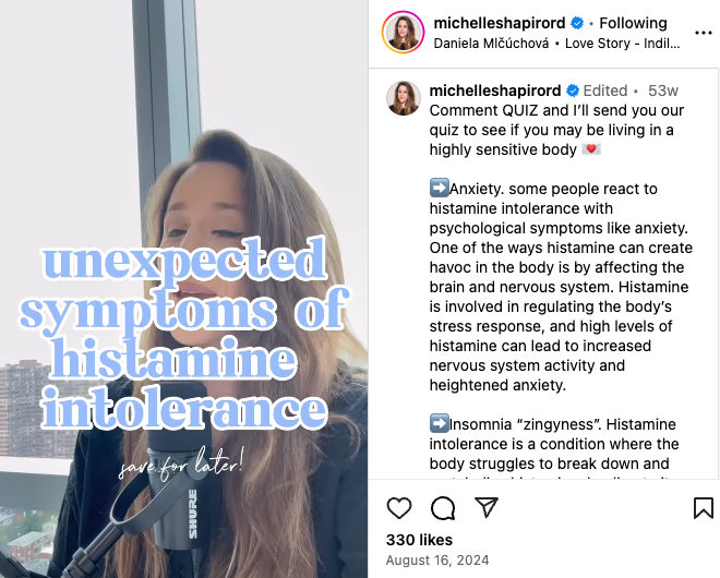 Michelle Shapiro RD Reel About Histamine Symptoms Leading to Her Lead Generation Quiz