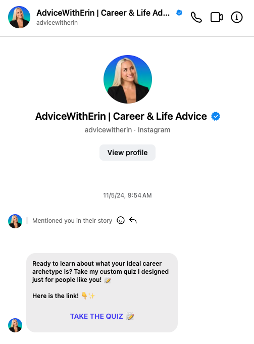 Advice With Erin DM to take her quiz.