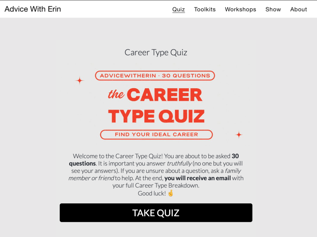 Advice With Erin Quiz Embedded on Website
