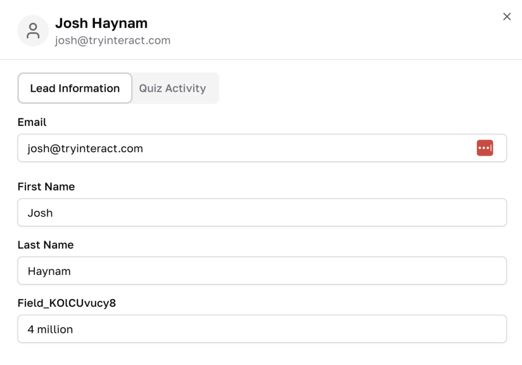 What a lead looks like in Interact