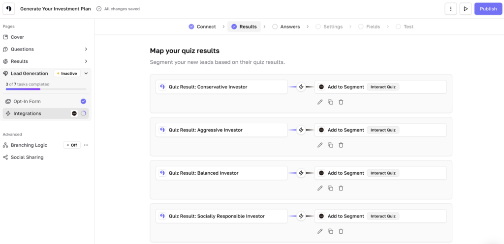 Interact conversational form lead generation segmentation