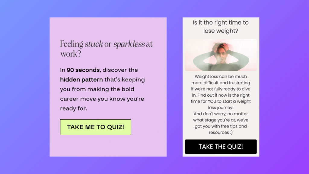 Quizzes that ask questions on the mind of the ideal audience