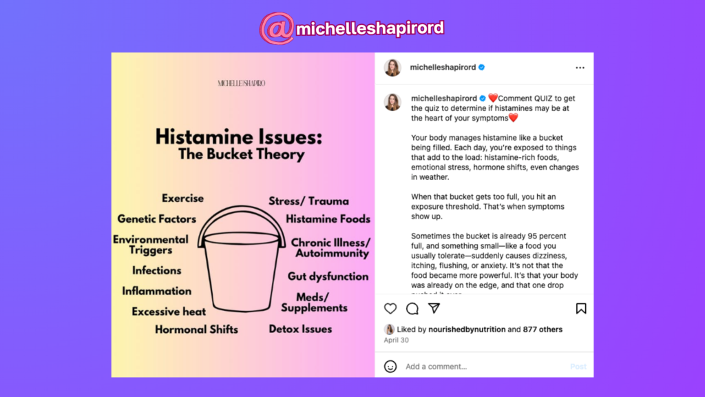 michelle shapiro histamine quiz on instagram