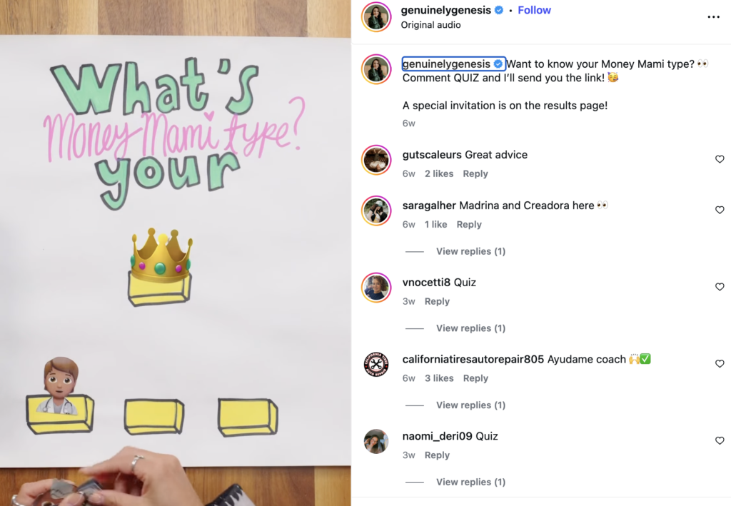 Find your money type quiz instagram reel