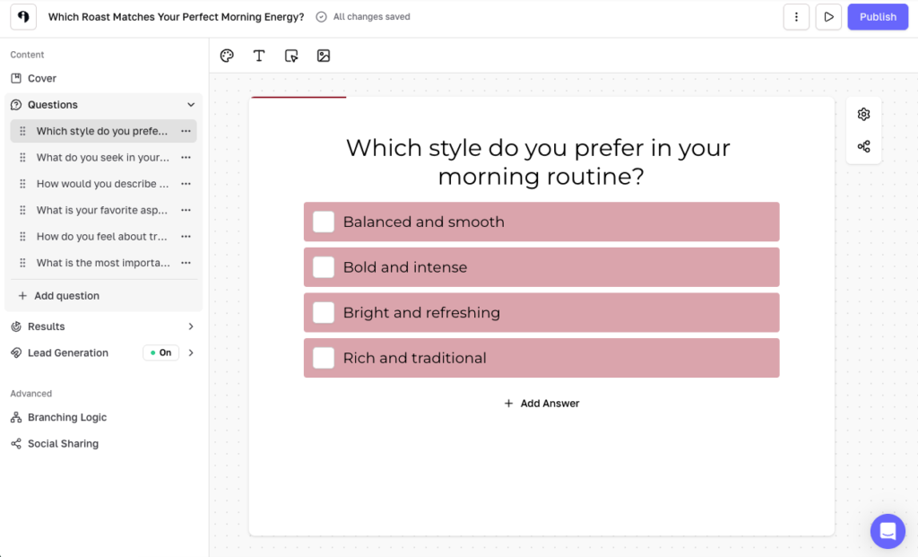 The Interact editor with outcome logic, an opt-in form, and publishing options visible.