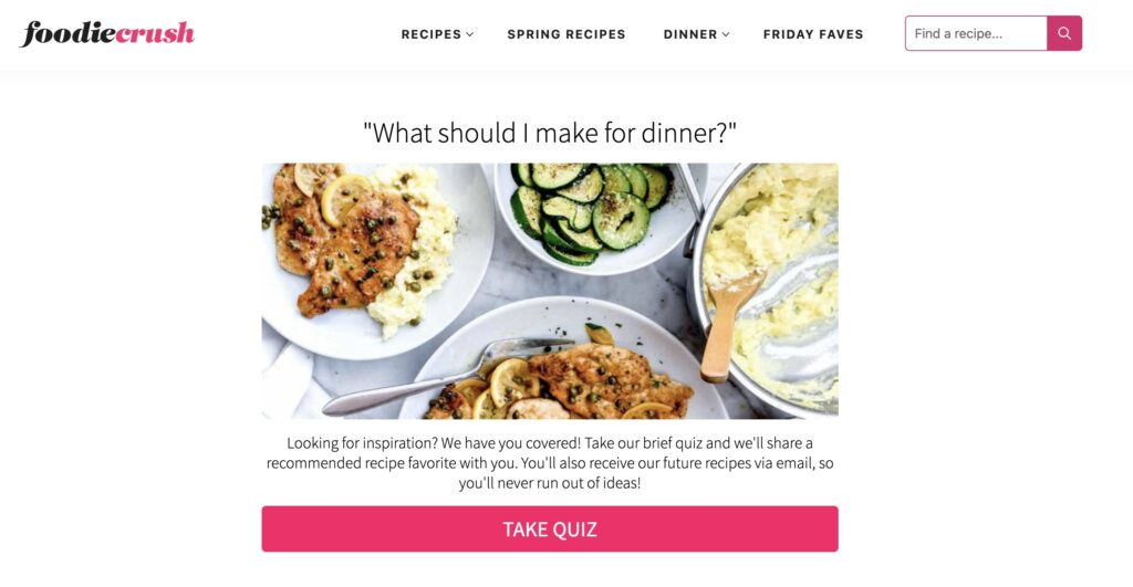 foodiecrush what should I make for dinner quiz