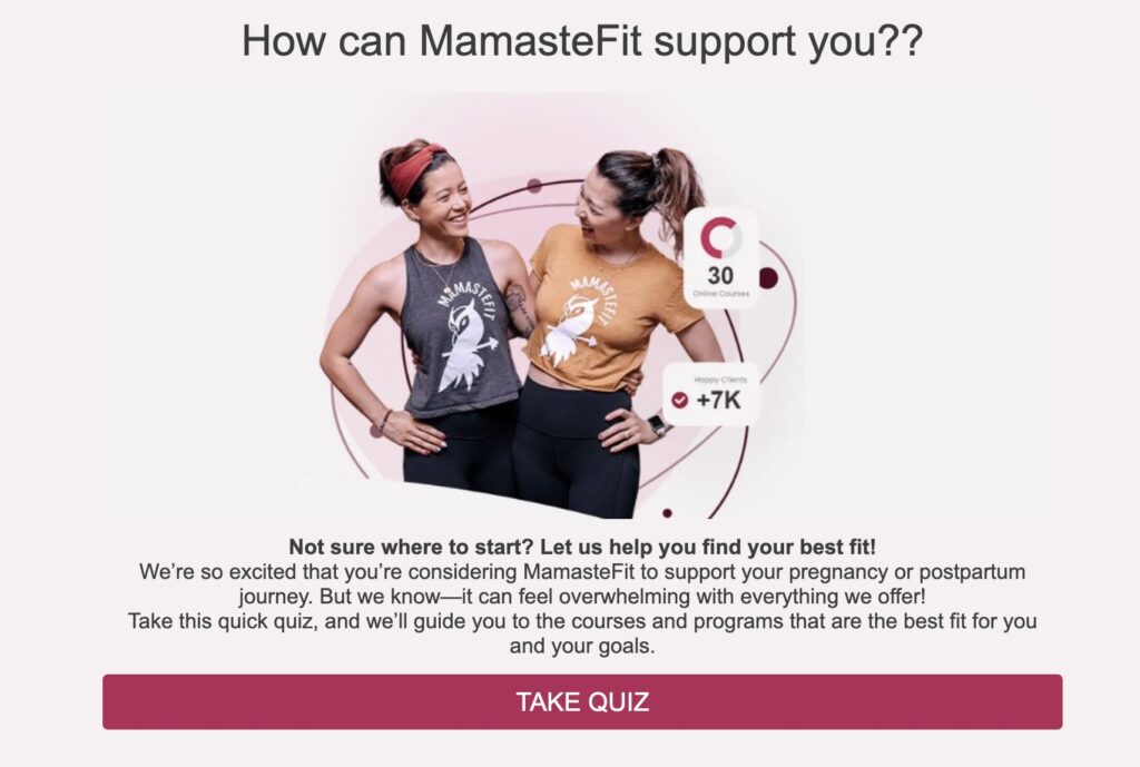 MamasteFit Recommendation Quiz