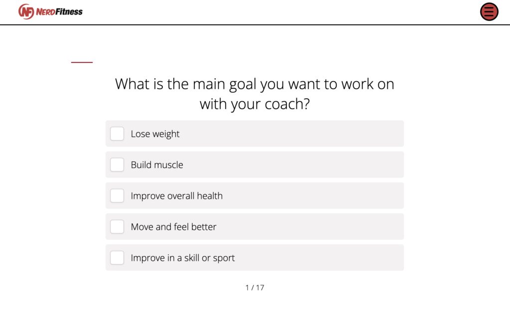 Nerd Fitness Find Your Coach Quiz
