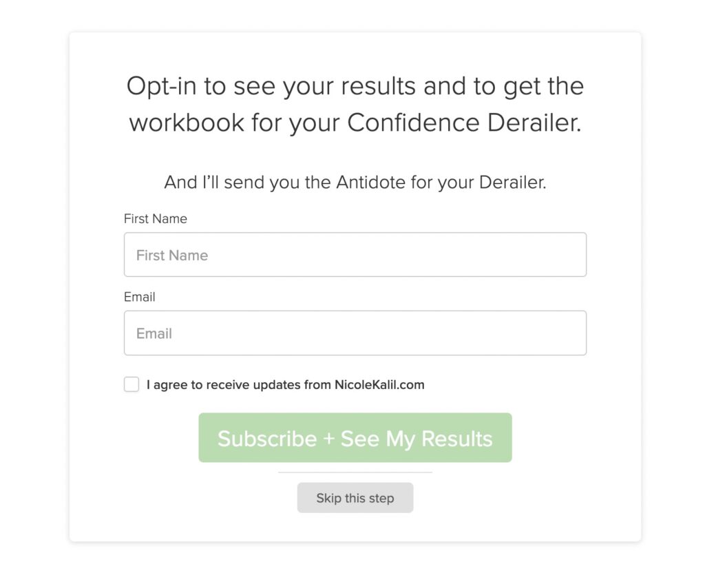 Quiz opt in form for podcast quiz lead magnet