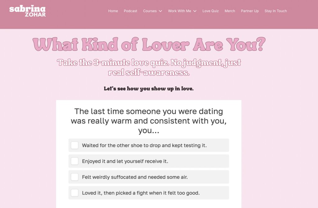 Sabrina Zohar Love Quiz