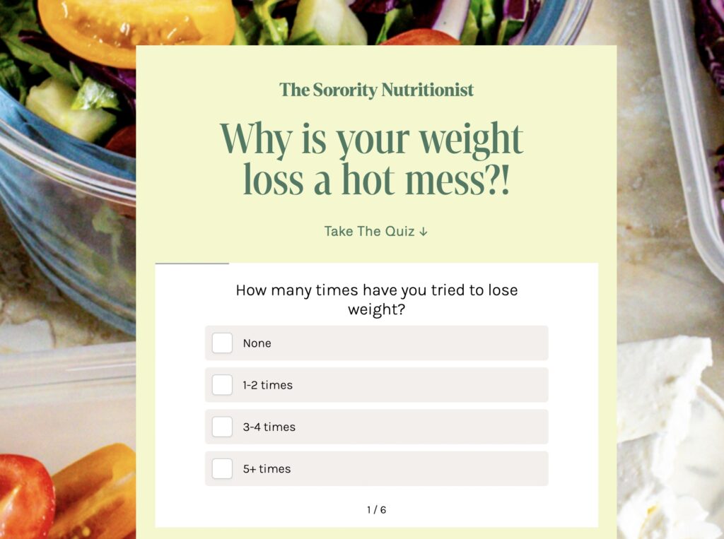 The Sorority Nutritionist Weight Loss Quiz Lead Magnet
