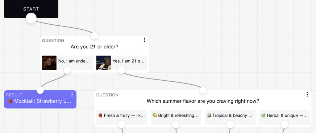 Branching Logic example from inside the Interact quiz builder.