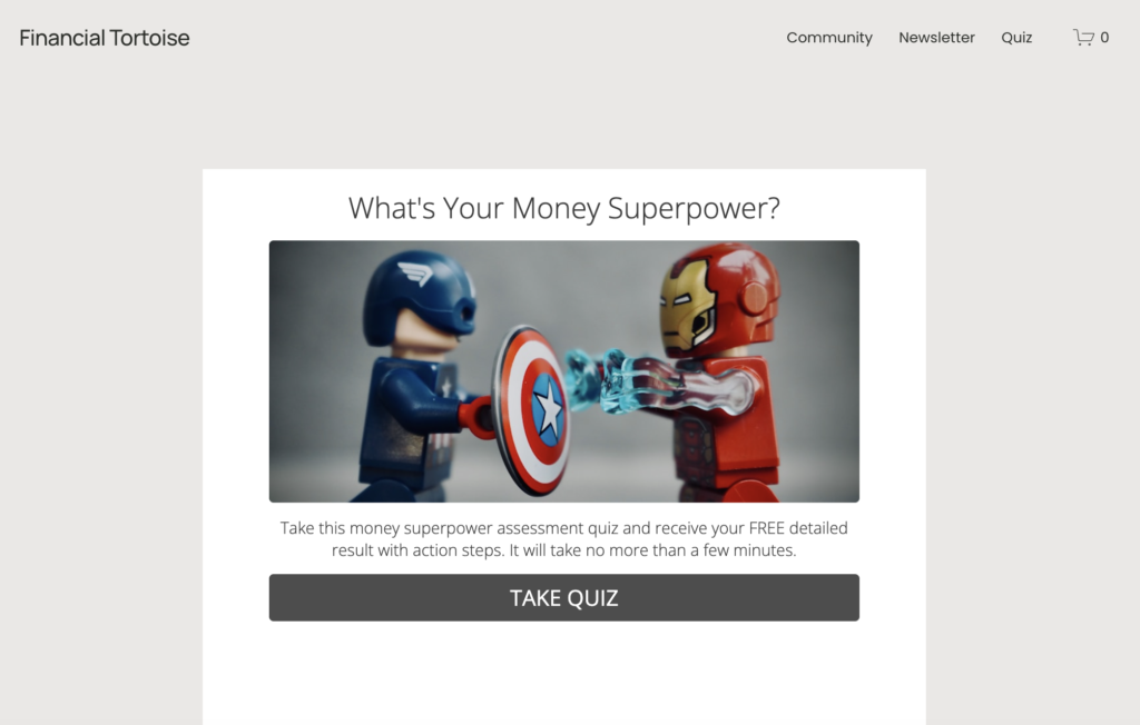 Tae Kim's whats your money superpower? lead generation quiz built with Interact