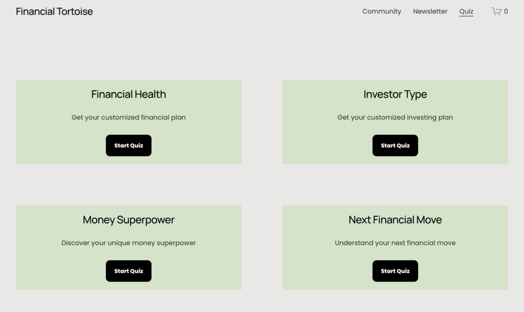 Tae Kim’s interactive assessments help Financial Tortoise viewers move from general financial
education toward a starting point that reflects their own circumstances.