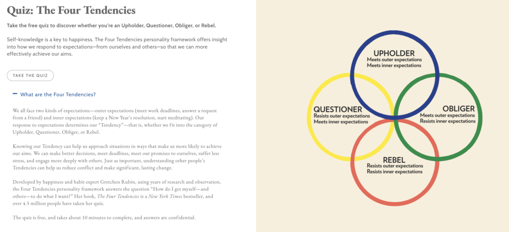 Gretchen Rubin's Four tendencies quiz