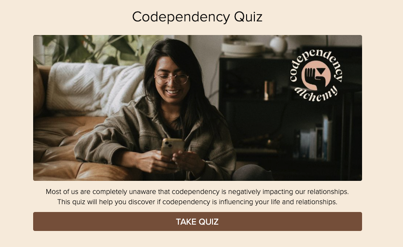 Alyssa's codependency quiz opening screen