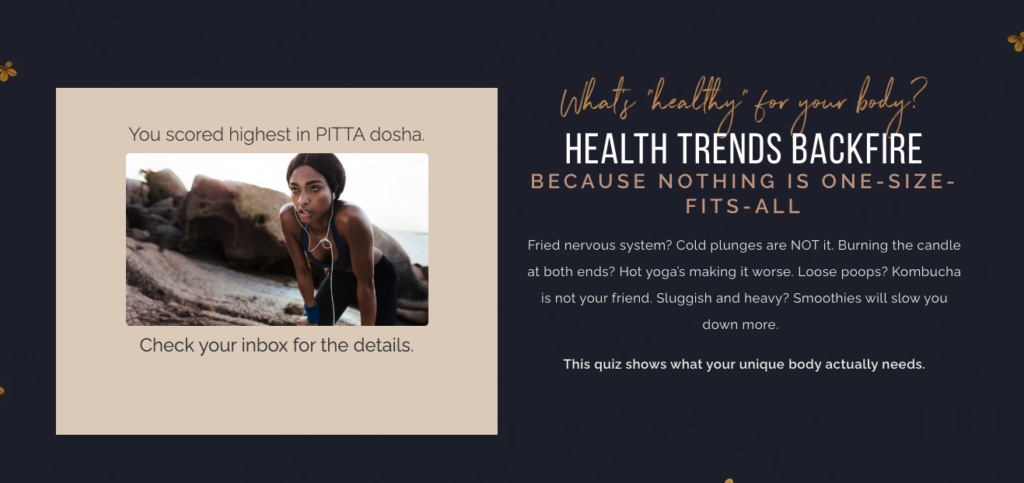 Carly Banks' Body Type Assessment from The Habit Ayurveda showing the body type result.