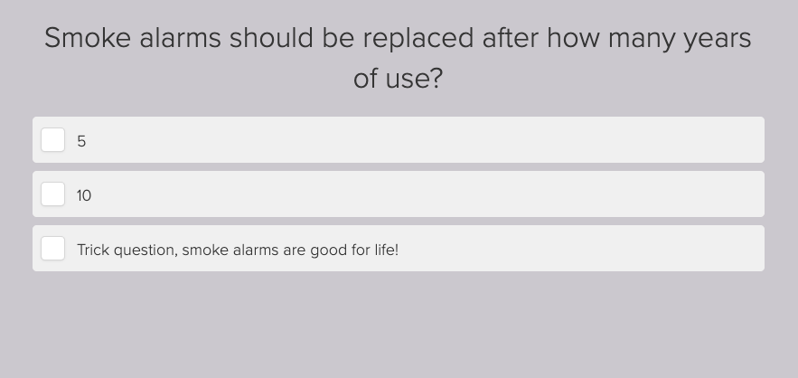 Red Cross home fire quiz question