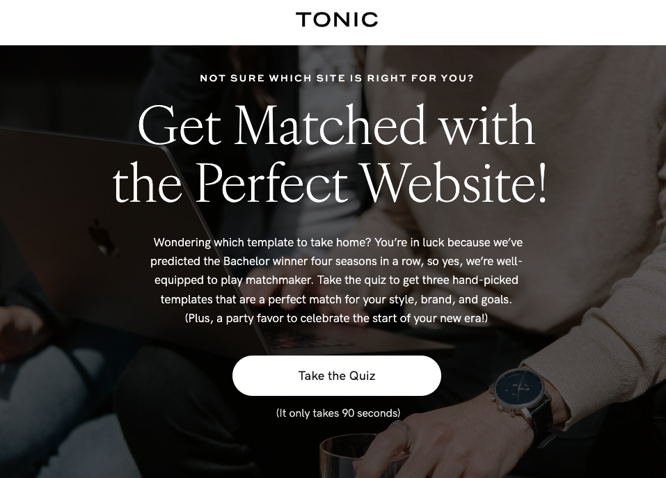 TONIC Site Shop’s template recommendation quiz.