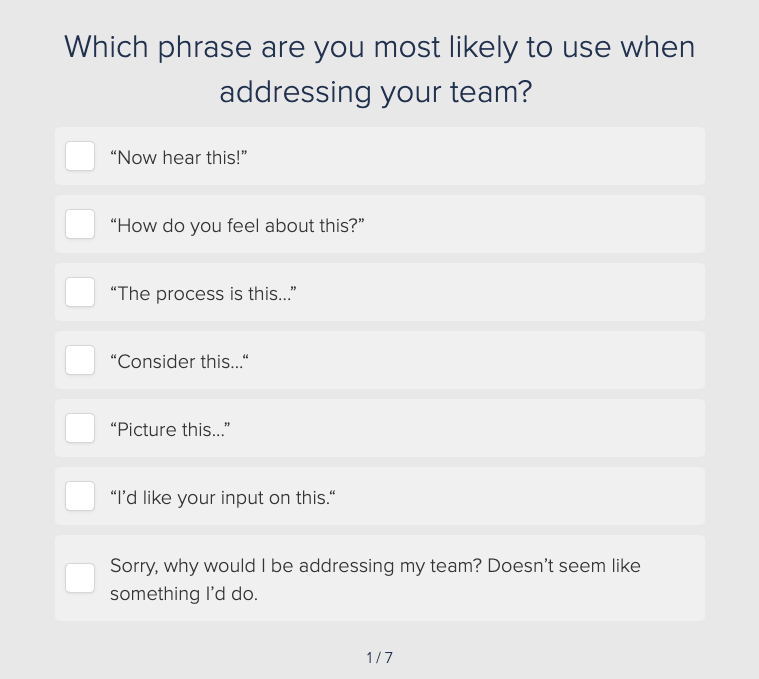 Atlassian’s leadership style quiz question