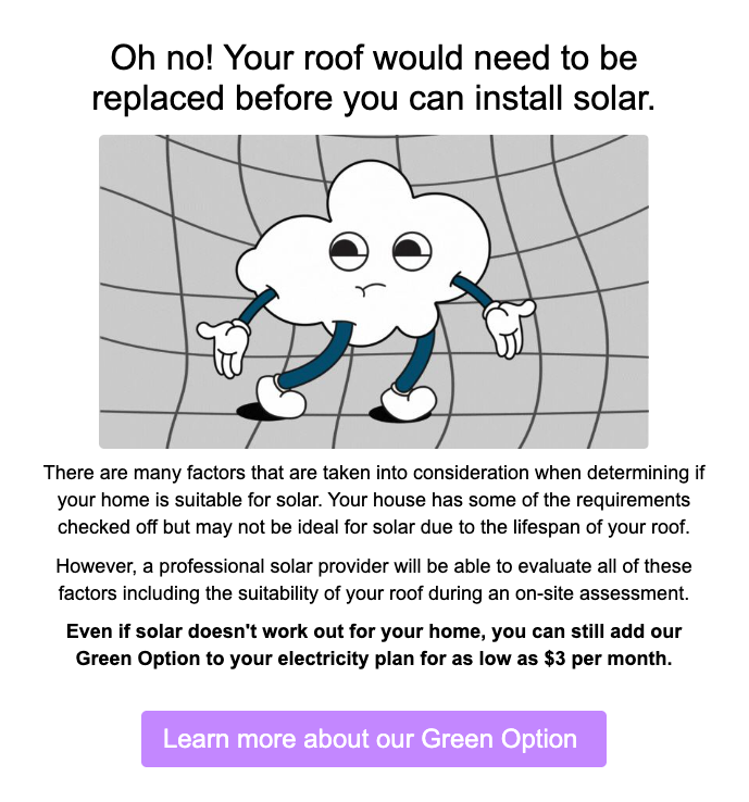 Direct Energy's "Is my home suitable for solar?" quiz result