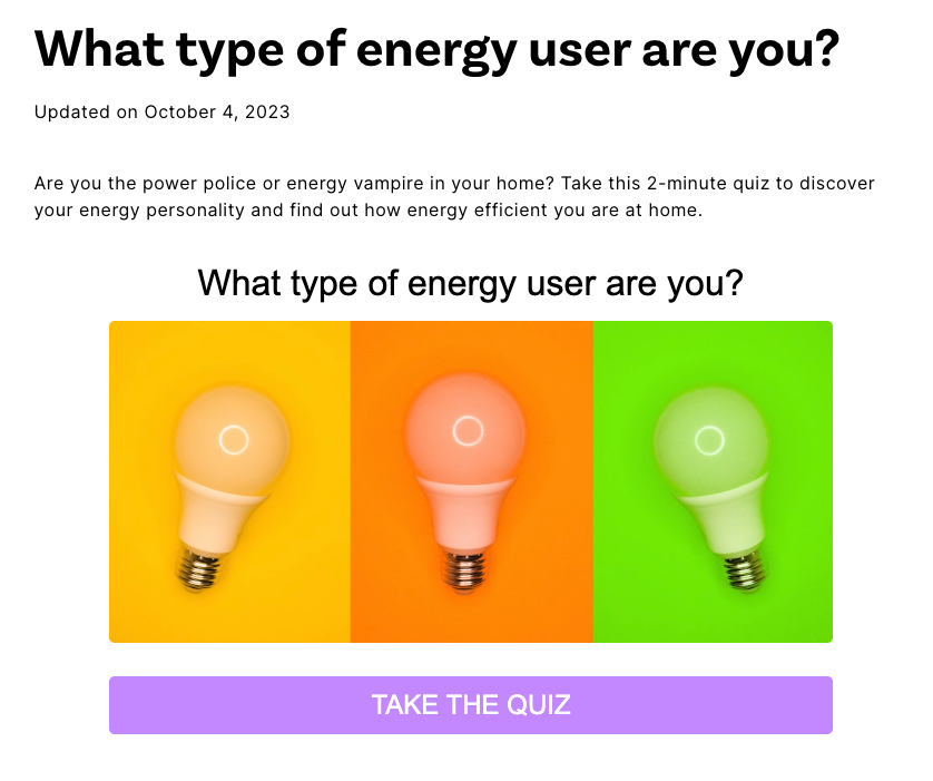Direct Energy Canada’s What type of energy user are you quiz.