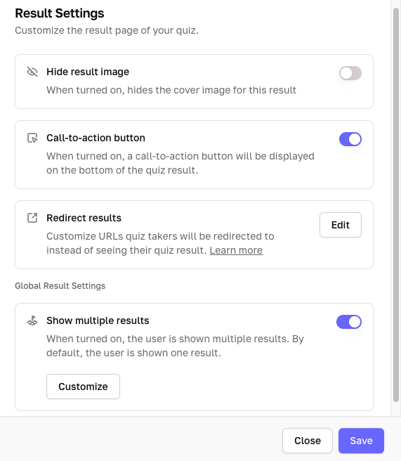 Results settings in Interact