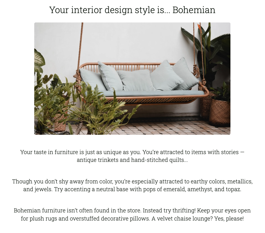 Interact Whats your interior design style quiz Bohemian result
