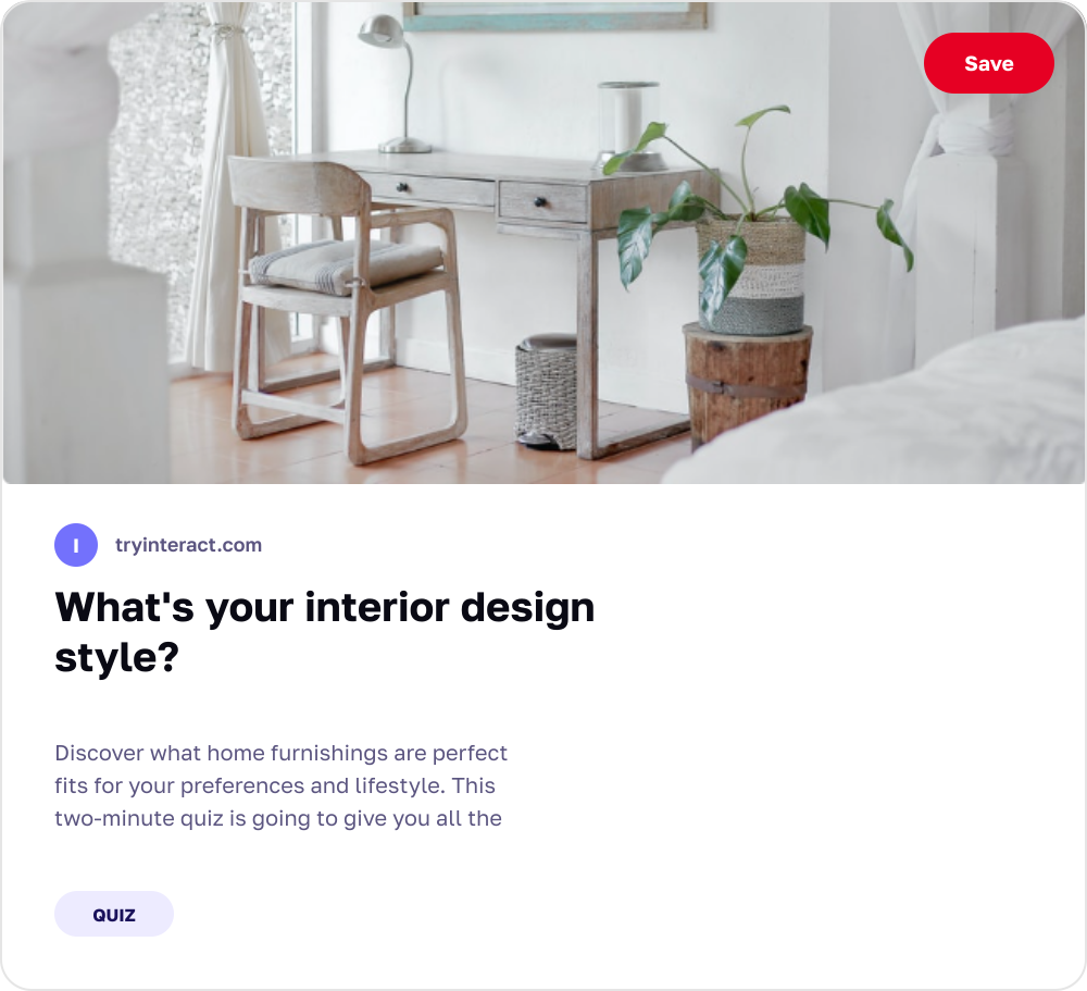 Mock-up of a Pinterest Pin for the “What's your interior design style?”
